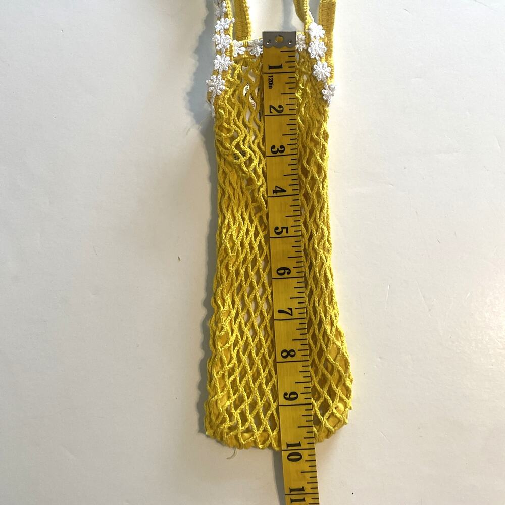 UO Urban Outfitters Bottle Carrier Yellow Daisy Trim Woven Market Bag Festival - Picture 9 of 9